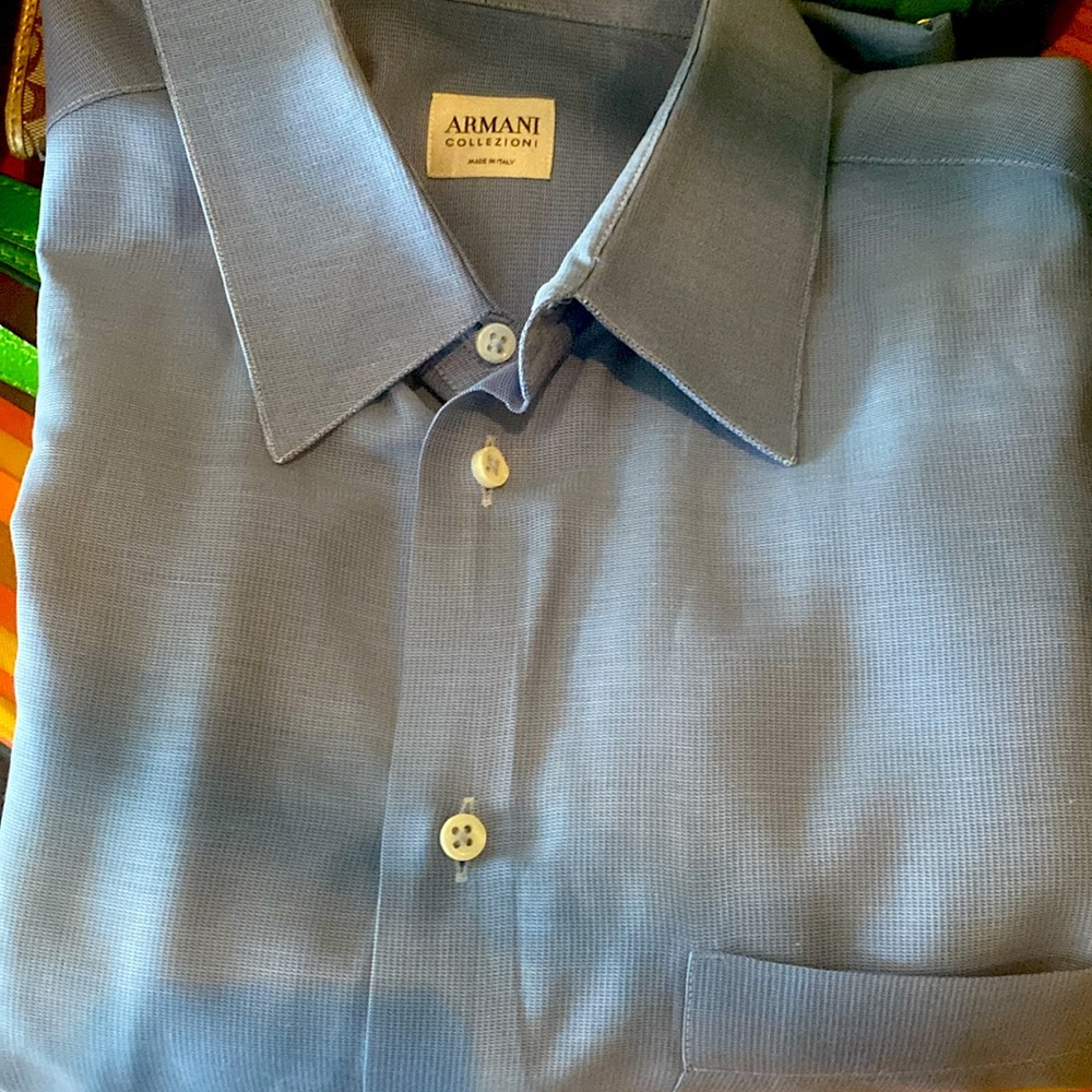 Giorgio Armani Cotton Dress Shirt Men’s  Blue Button Up Sz 16.5 - 42R Italy